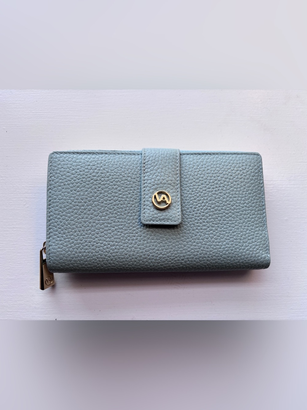 Valentina Soft Pebble Leather Wallet - Light Blue